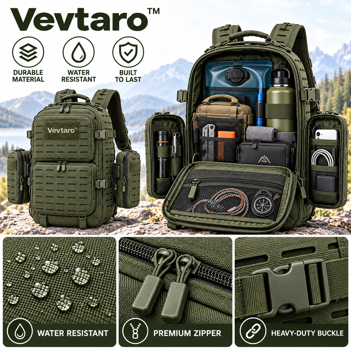 Vevtaro™ Modular Outdoor Utility Pack with Quick-Release Pouches