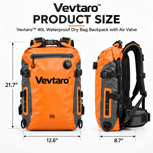 Vevtaro™ 40L Waterproof Dry Bag Backpack with Air Valve — Dimensions