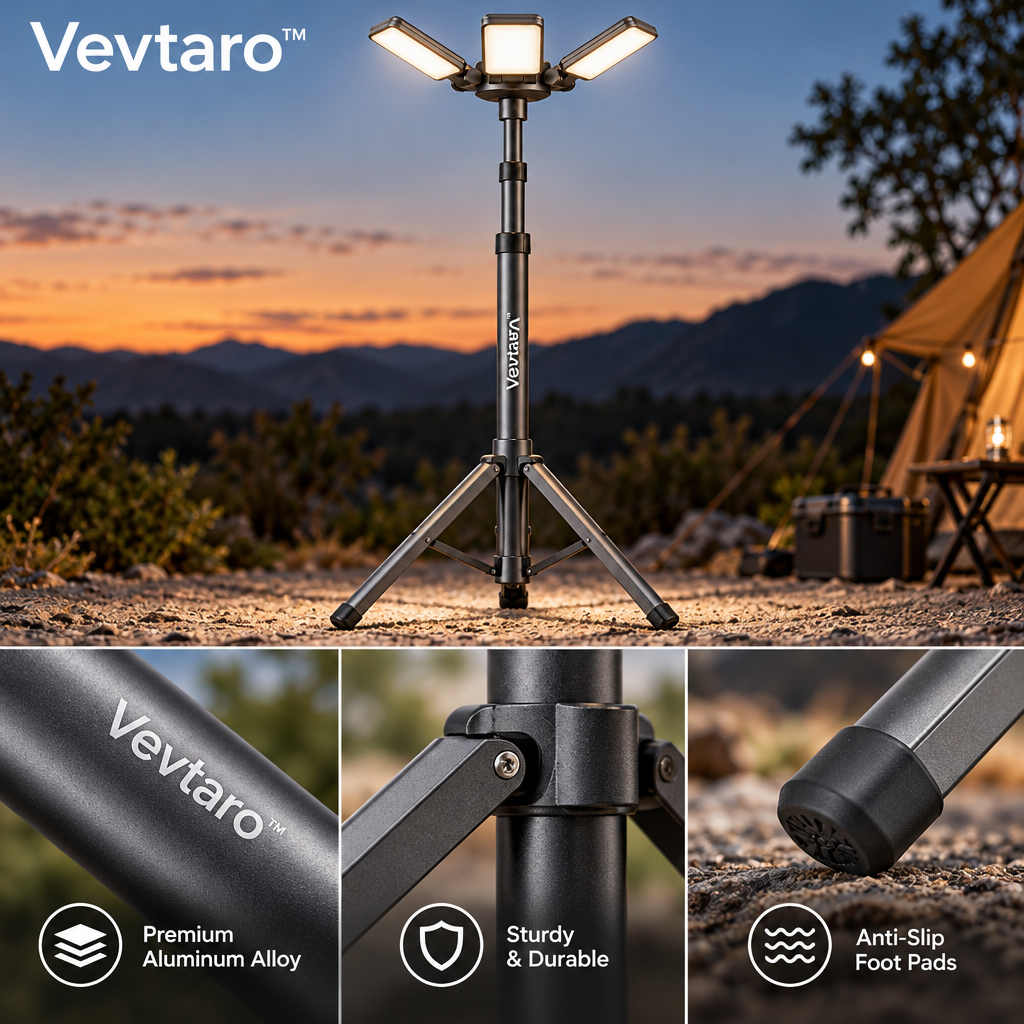 Vevtaro™ Portable Telescopic Tripod Foldable LED Work Light — Materials & Structure