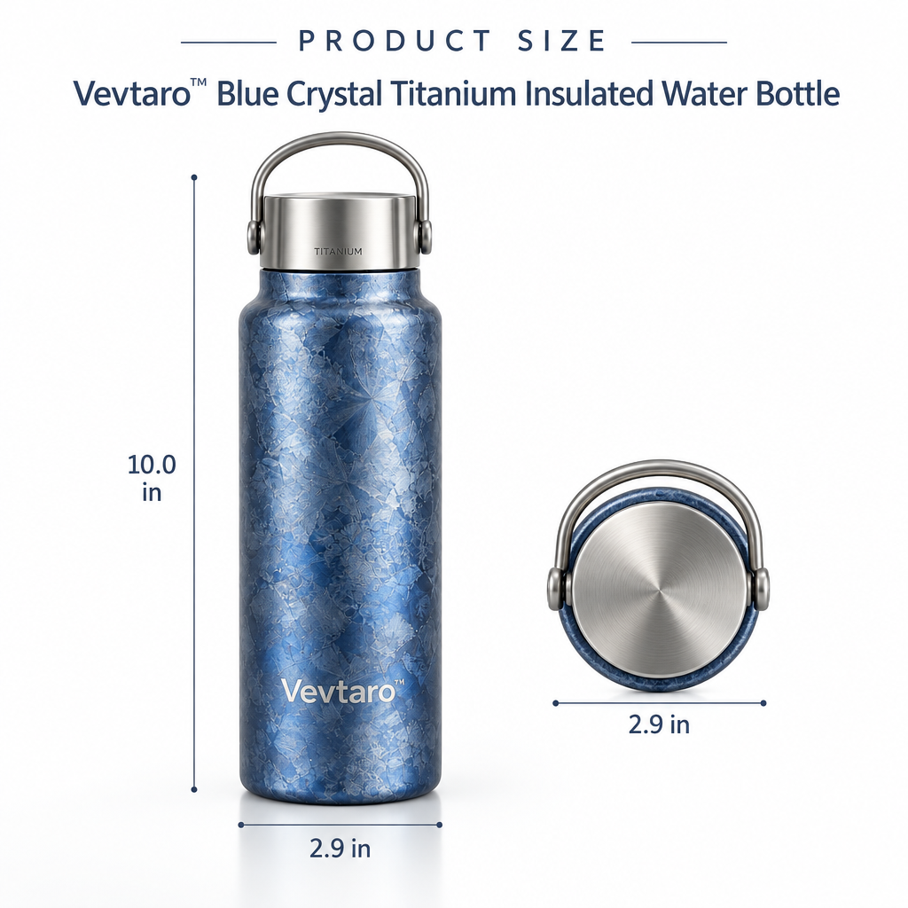 Vevtaro™ Blue Crystal Titanium Insulated Water Bottle — Dimensions