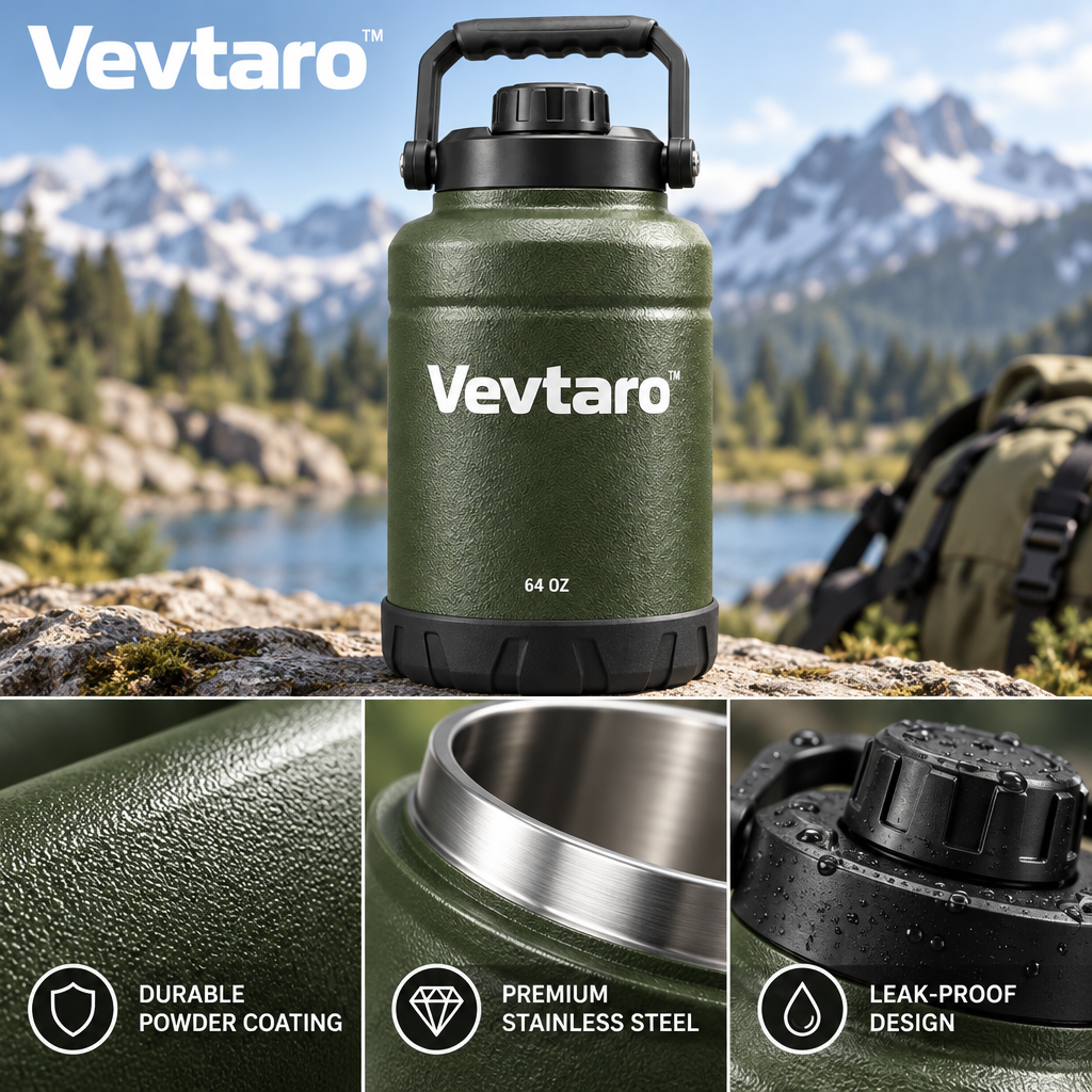 Vevtaro™ 64 oz Vacuum Insulated Stainless Steel Water Jug with Handle — Materials & Structure