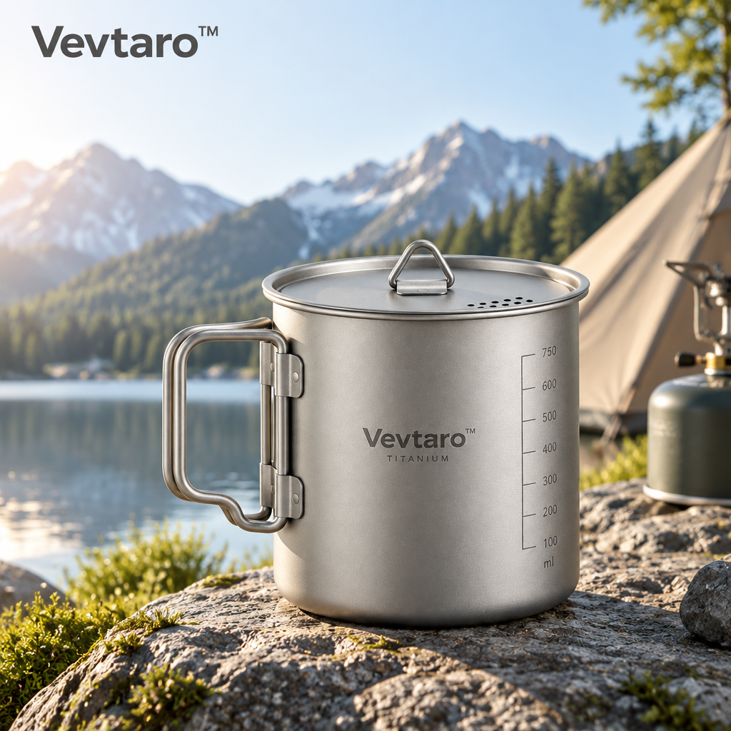 Vevtaro™ 750ml Ultralight Titanium Camping Mug Pot with Lid & Foldable Handles — Brand Hero