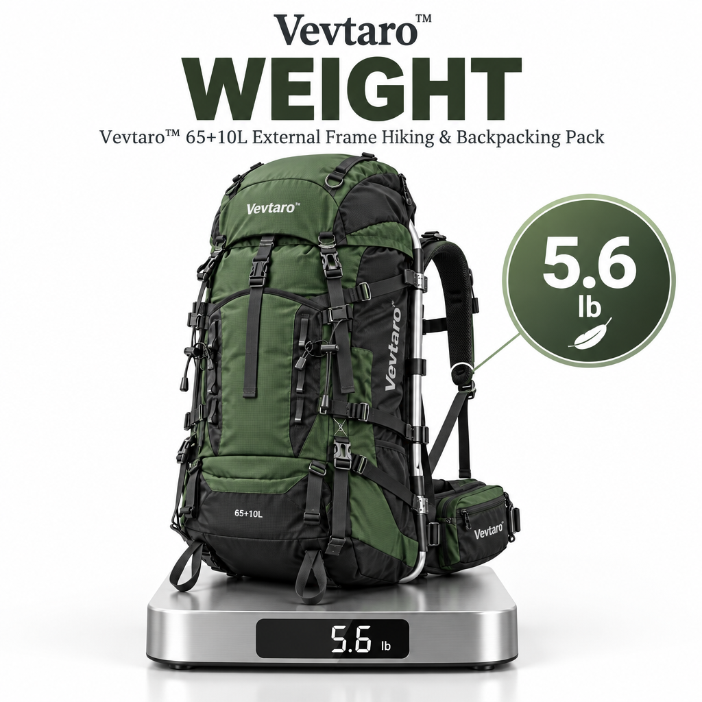 Vevtaro™ 65+10L External Frame Hiking & Backpacking Pack — Weight