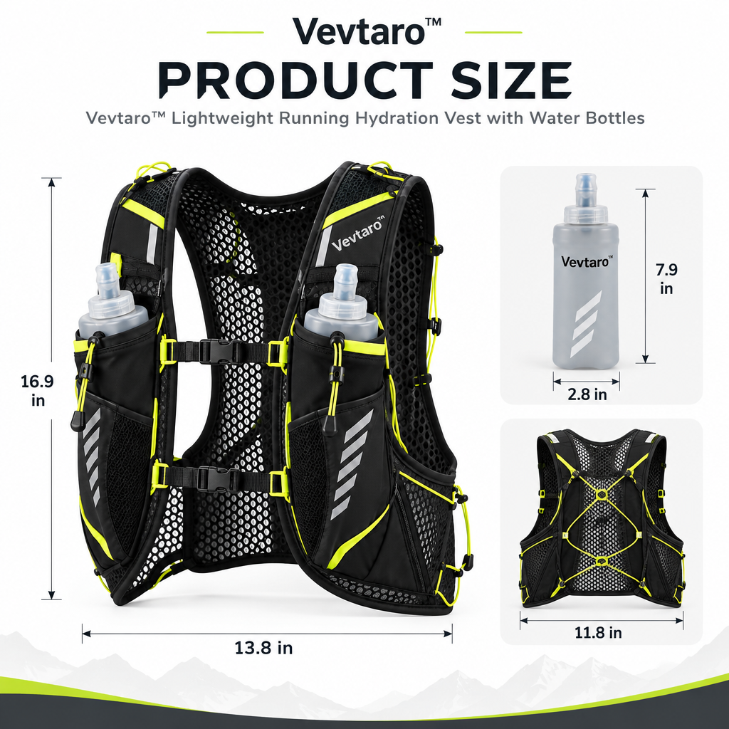 Vevtaro™ Lightweight Running Hydration Vest with Water Bottles — Dimensions