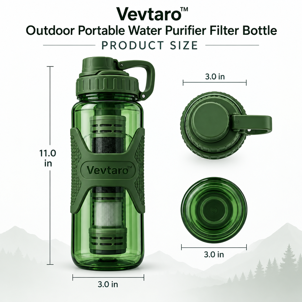 Vevtaro™ Outdoor Portable Water Purifier Filter Bottle — Dimensions