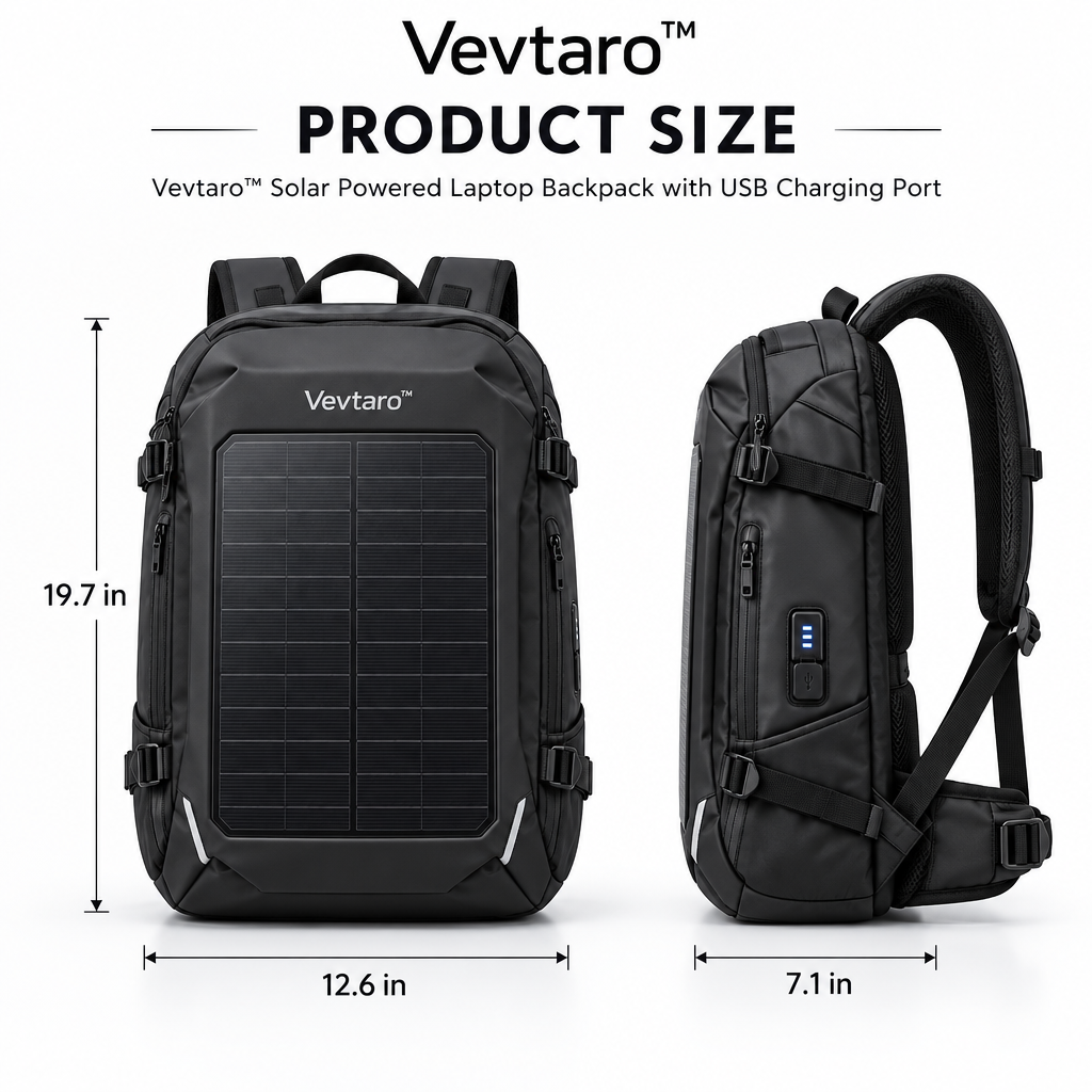 Vevtaro™ Solar Powered Laptop Backpack with USB Charging Port — Dimensions