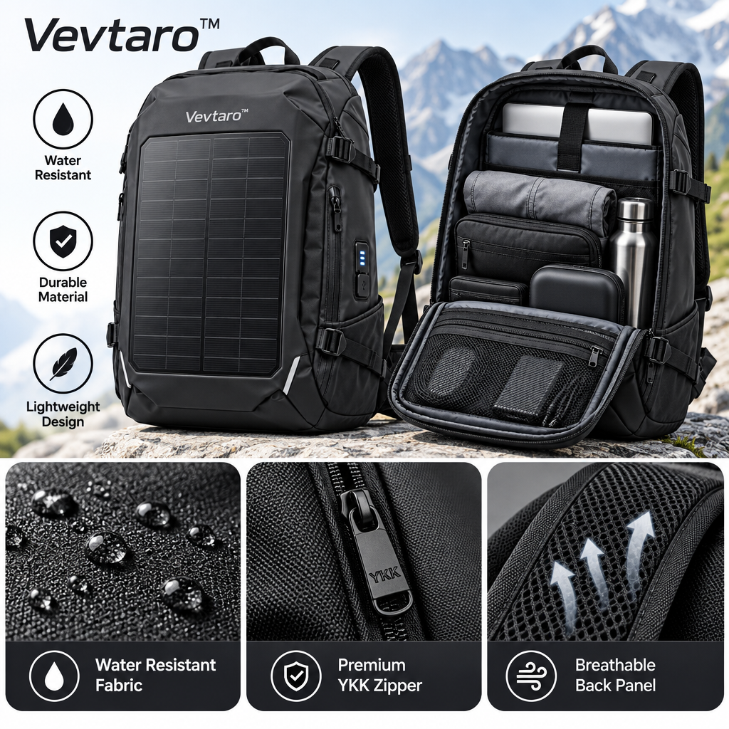 Vevtaro™ Solar Powered Laptop Backpack with USB Charging Port — Materials & Structure