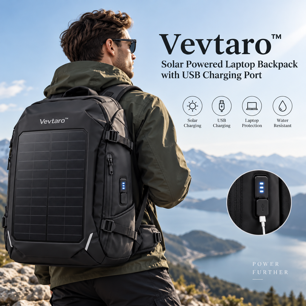 Vevtaro™ Solar Powered Laptop Backpack with USB Charging Port — Brand Hero