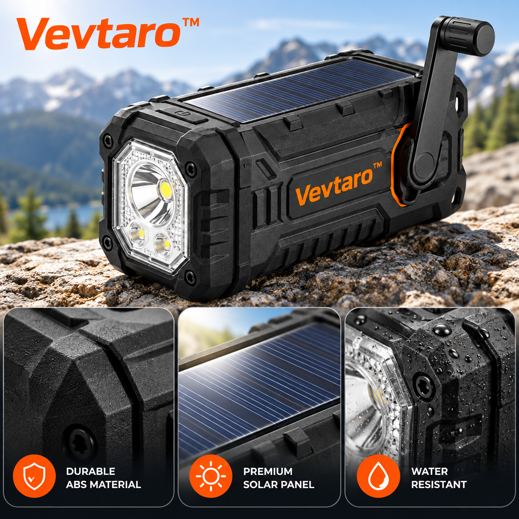Vevtaro™ Solar & Hand Crank Emergency LED Flashlight — Materials & Structure