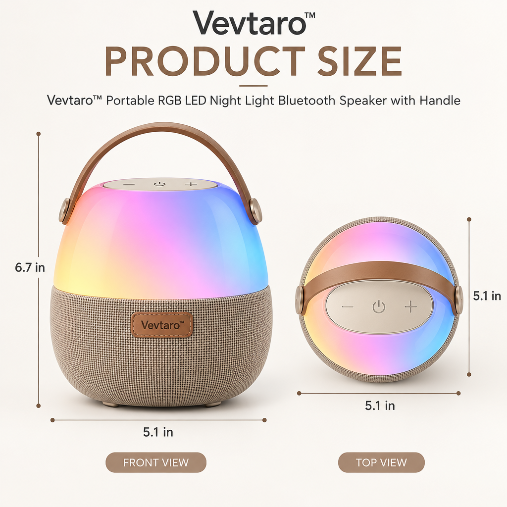 Vevtaro™ Portable RGB LED Night Light Bluetooth Speaker with Handle — Dimensions
